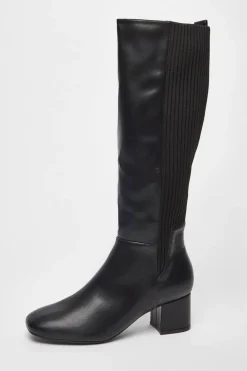 Quiz Boots>Black Faux Leather Elasticated Boots