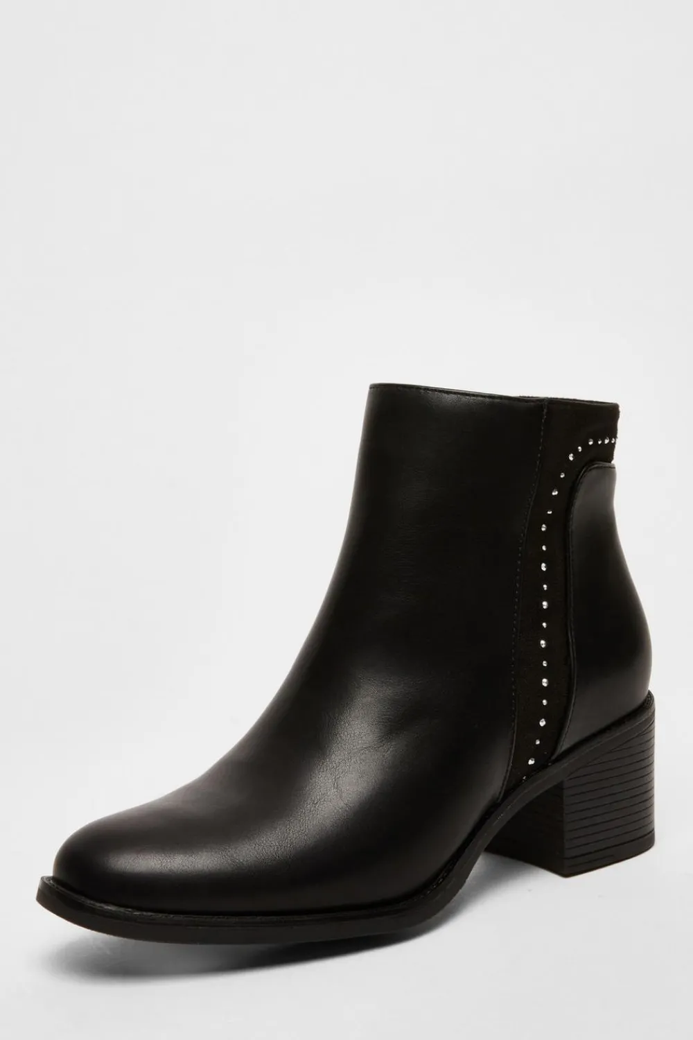 Quiz Boots>Black Faux Leather Embellished Ankle Boot