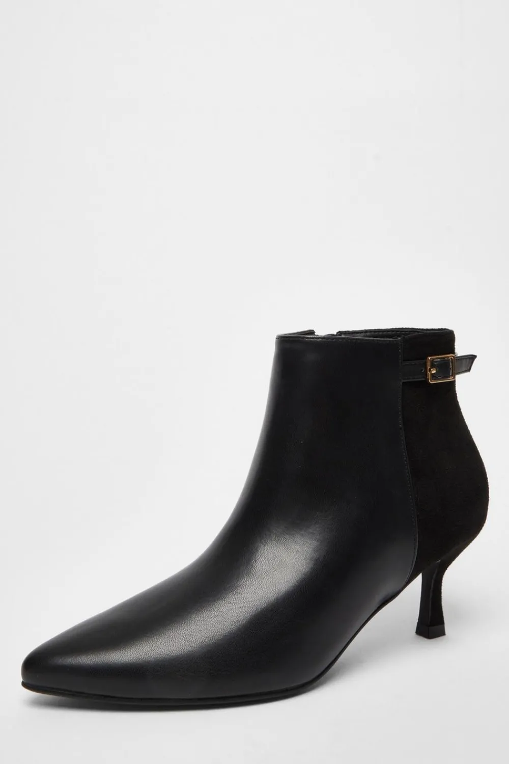 Quiz Boots>Black Faux Leather Heeled Ankle Boot