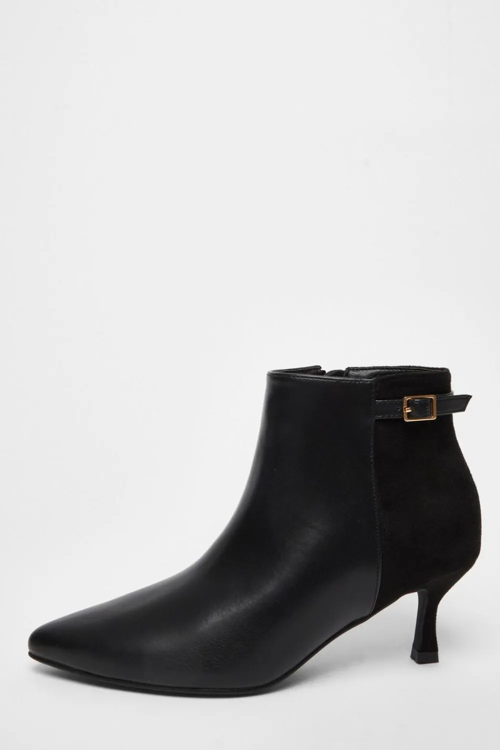 Quiz Boots>Black Faux Leather Heeled Ankle Boot