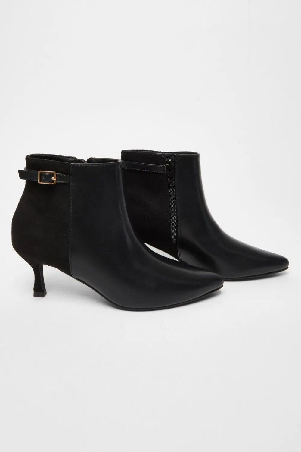 Quiz Boots>Black Faux Leather Heeled Ankle Boot