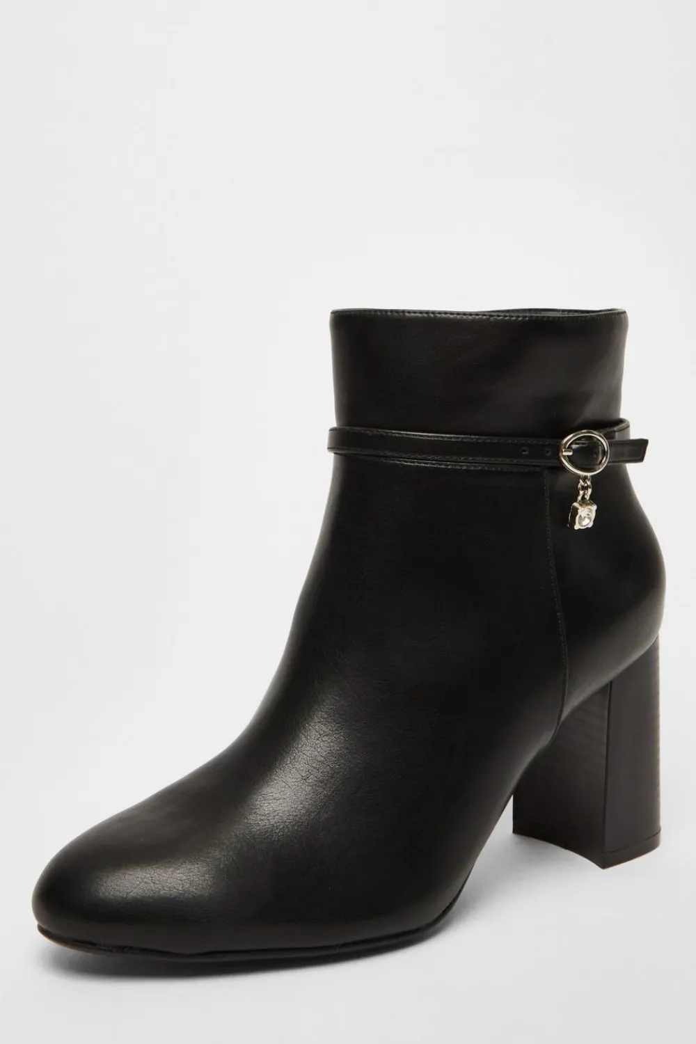 Quiz Boots>Black Faux Leather Heeled Ankle Boot