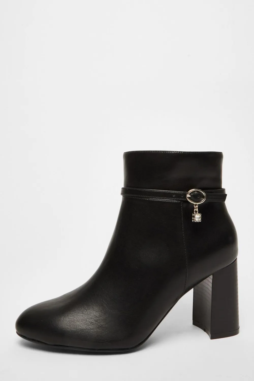 Quiz Boots>Black Faux Leather Heeled Ankle Boot