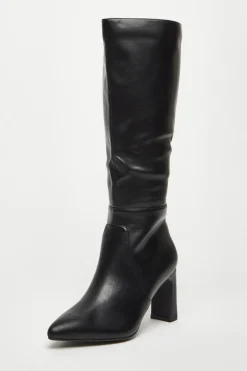 Quiz Boots>Black Faux Leather Knee High Boots