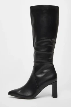 Quiz Boots>Black Faux Leather Knee High Boots