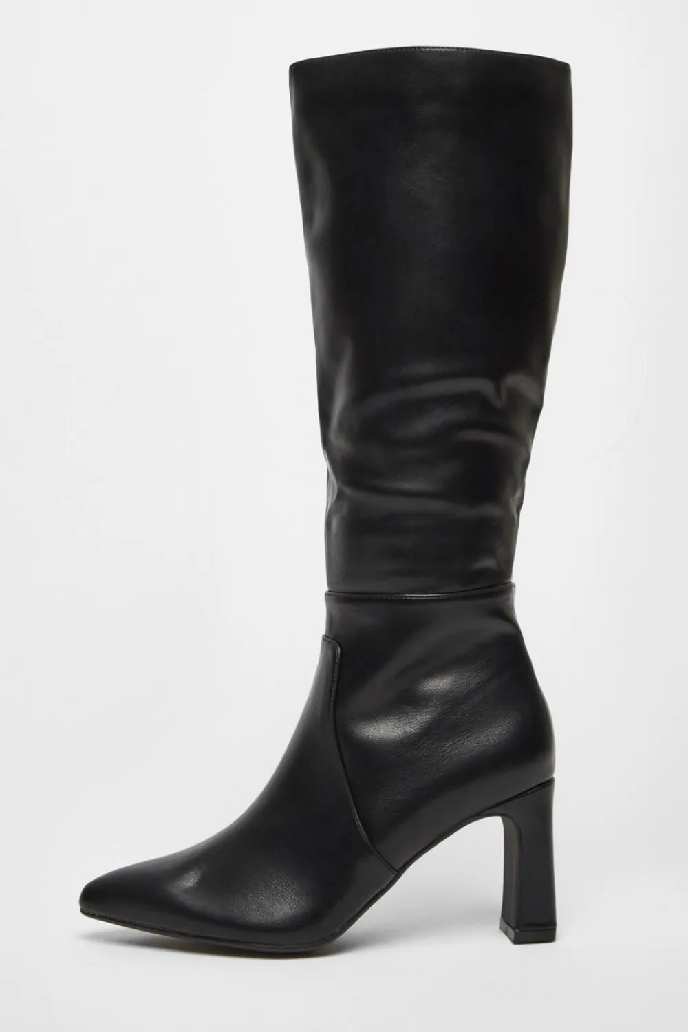 Quiz Boots>Black Faux Leather Knee High Boots