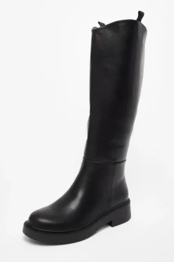 Quiz Boots>Black Faux Leather Knee High Boots