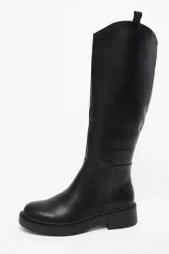 Quiz Boots>Black Faux Leather Knee High Boots