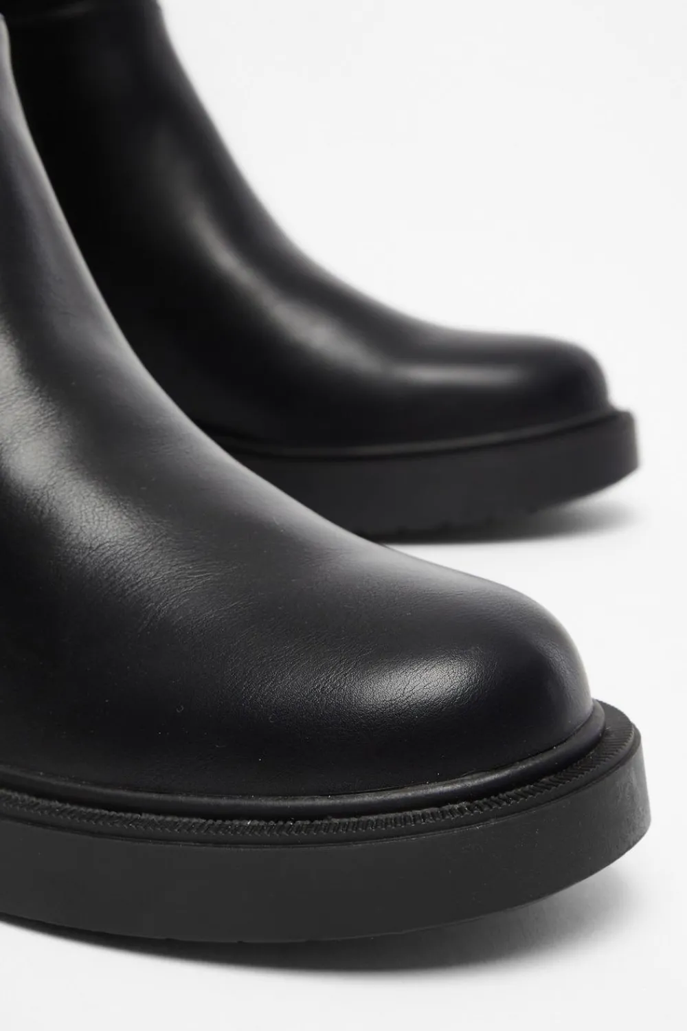 Quiz Boots>Black Faux Leather Knee High Boots