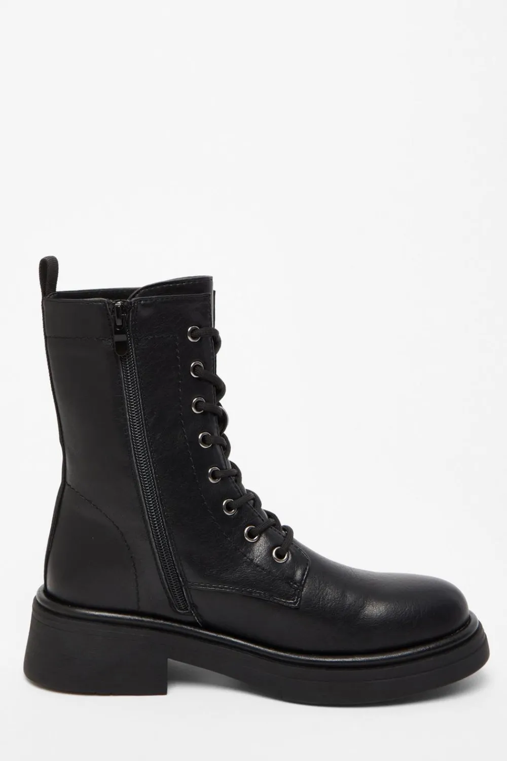 Quiz Boots>Black Faux Leather Lace Up Ankle Boots