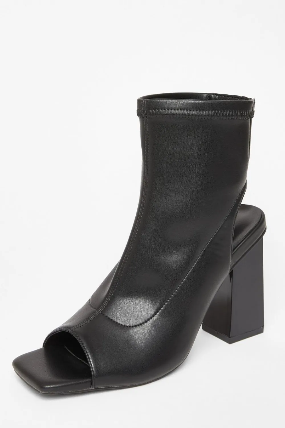 Quiz Boots>Black Faux Leather Peep Toe Boots