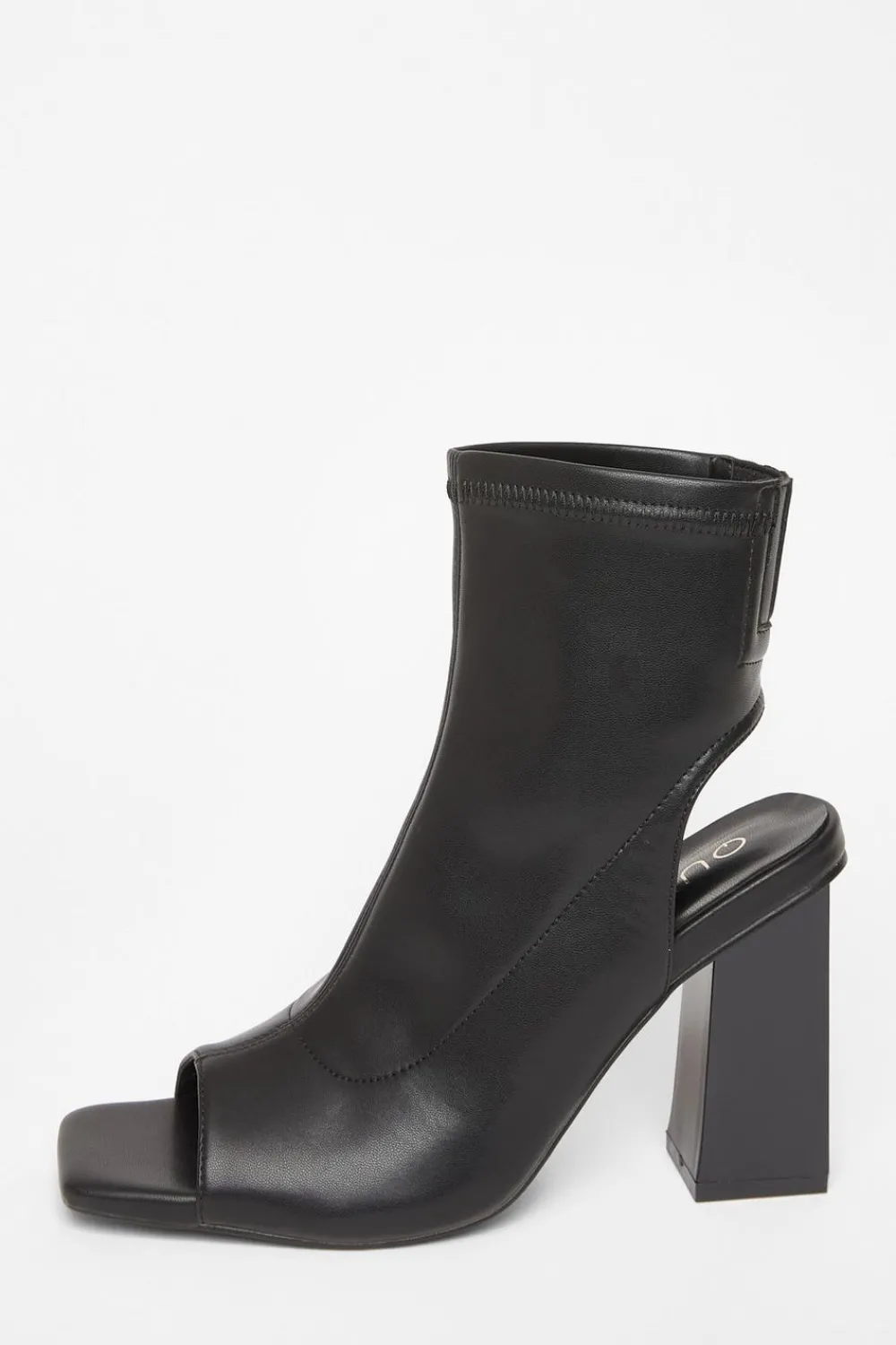 Quiz Boots>Black Faux Leather Peep Toe Boots
