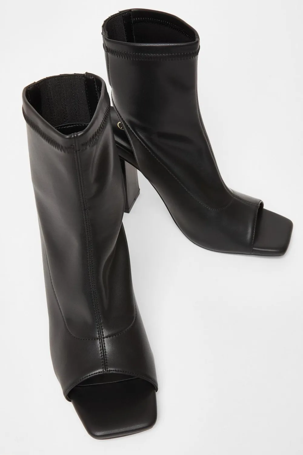 Quiz Boots>Black Faux Leather Peep Toe Boots