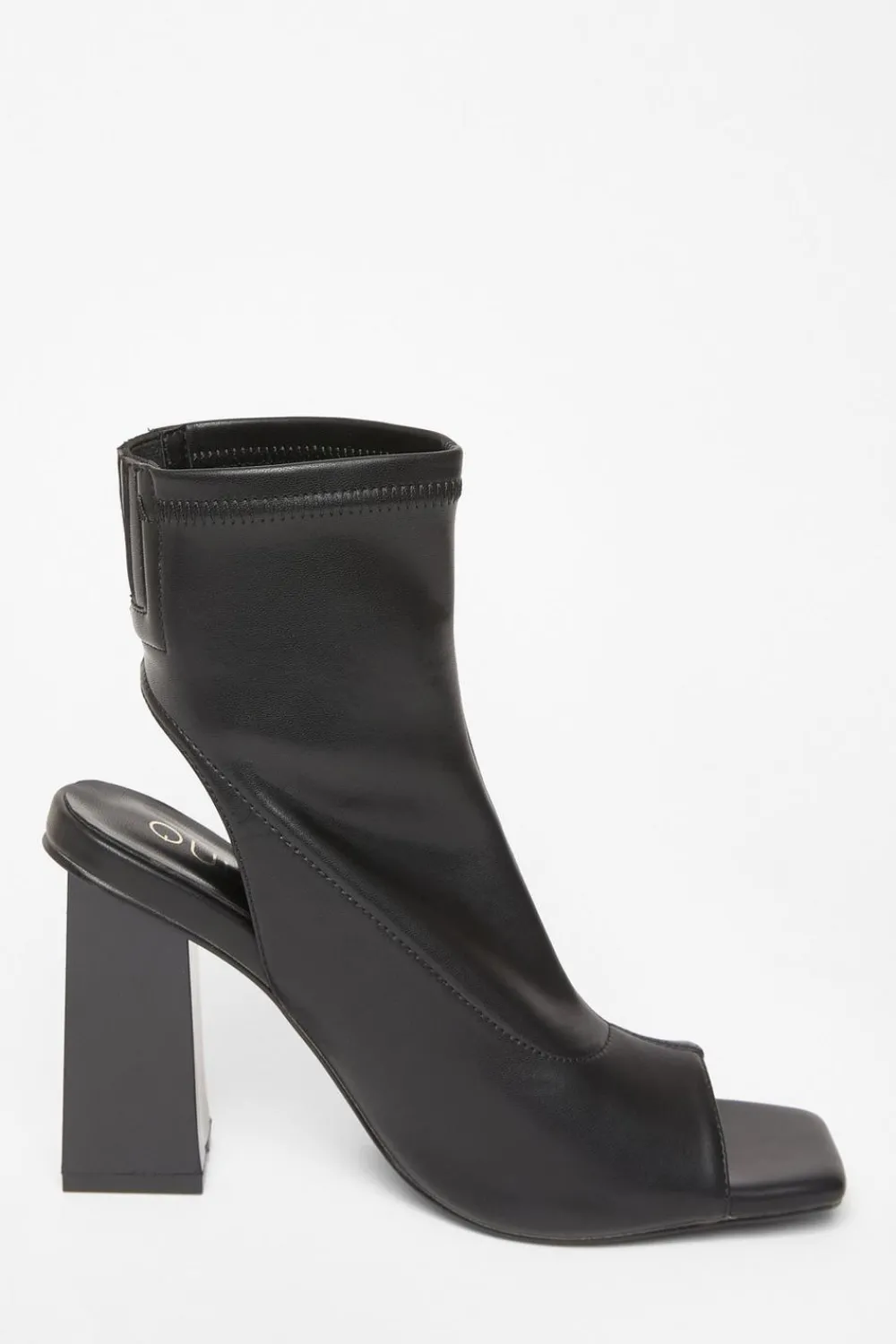 Quiz Boots>Black Faux Leather Peep Toe Boots