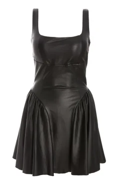 Quiz Mini Dresses|Going Out Dresses>Black Faux Leather Skater Dress