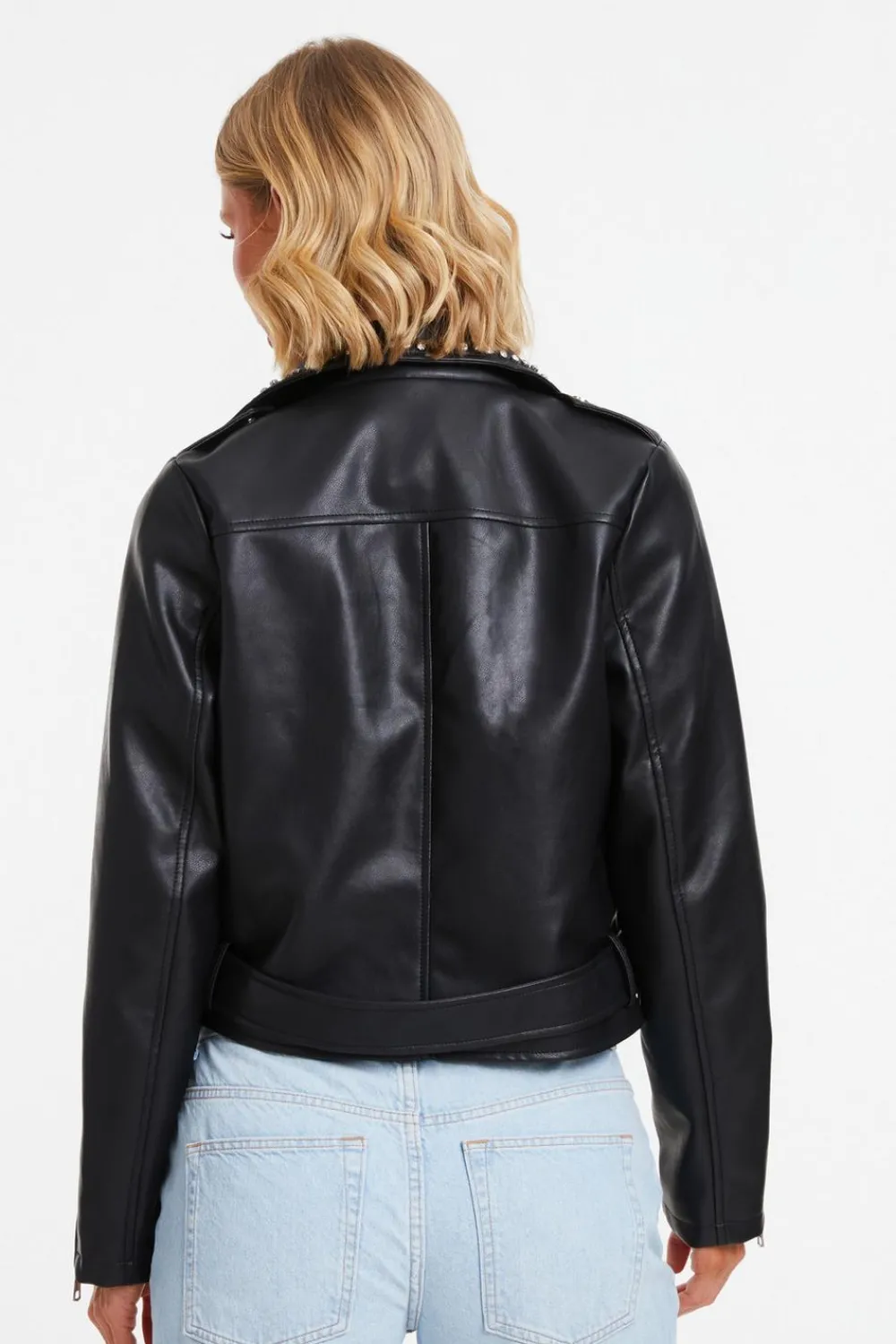 Quiz Jackets & Coats|Everyday Essentials>Black Faux Leather Studded Biker Jacket