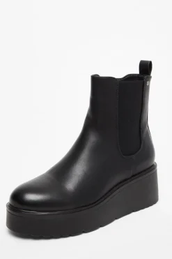 Quiz Wedges|Boots>Black Faux Leather Wedged Ankle Boots