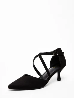 Quiz Heels>Black Faux Suede Court Heel