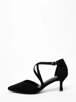 Quiz Heels>Black Faux Suede Court Heel