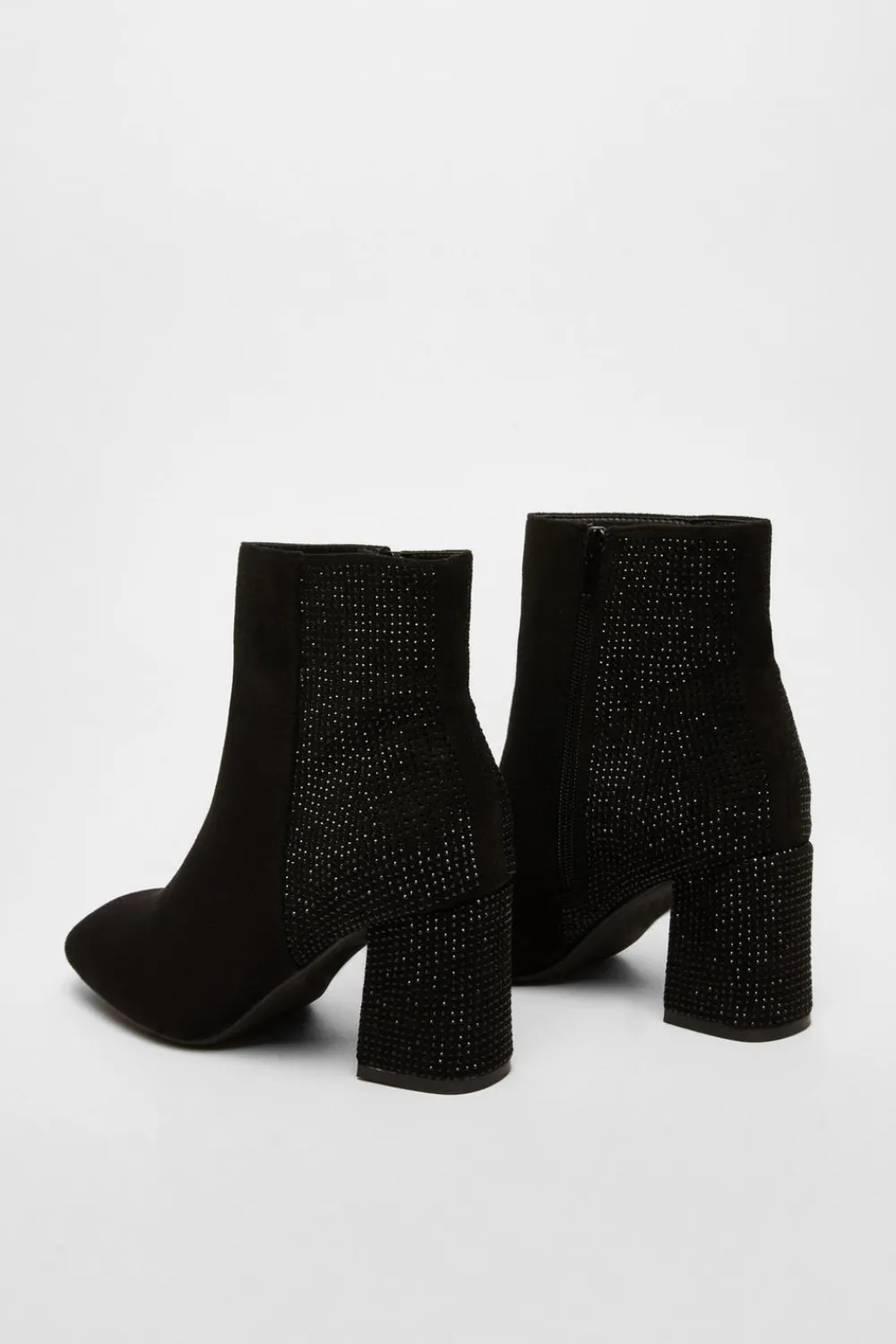 Quiz Boots>Black Faux Suede Diamante Heeled Boots