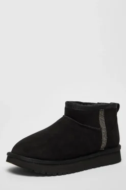 Quiz Boots>Faux Suede Diamante Ankle Boots