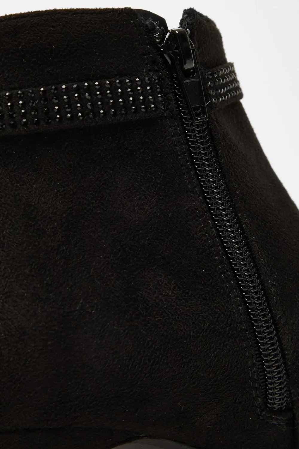 Quiz Boots>Black Faux Suede Diamante Bow Ankle Boot