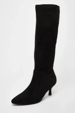 Quiz Boots>Black Faux Suede Low Heeled Boots