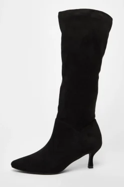 Quiz Boots>Black Faux Suede Low Heeled Boots