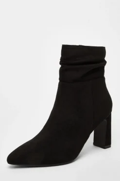 Quiz Heels|Boots>Black Faux Suede Ruched Ankle Boots