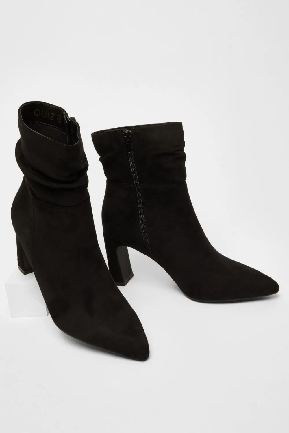 Quiz Heels|Boots>Black Faux Suede Ruched Ankle Boots