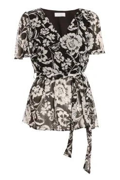 Quiz Shirts & Blouses|Day Tops>Black Floral Chiffon Wrap Top