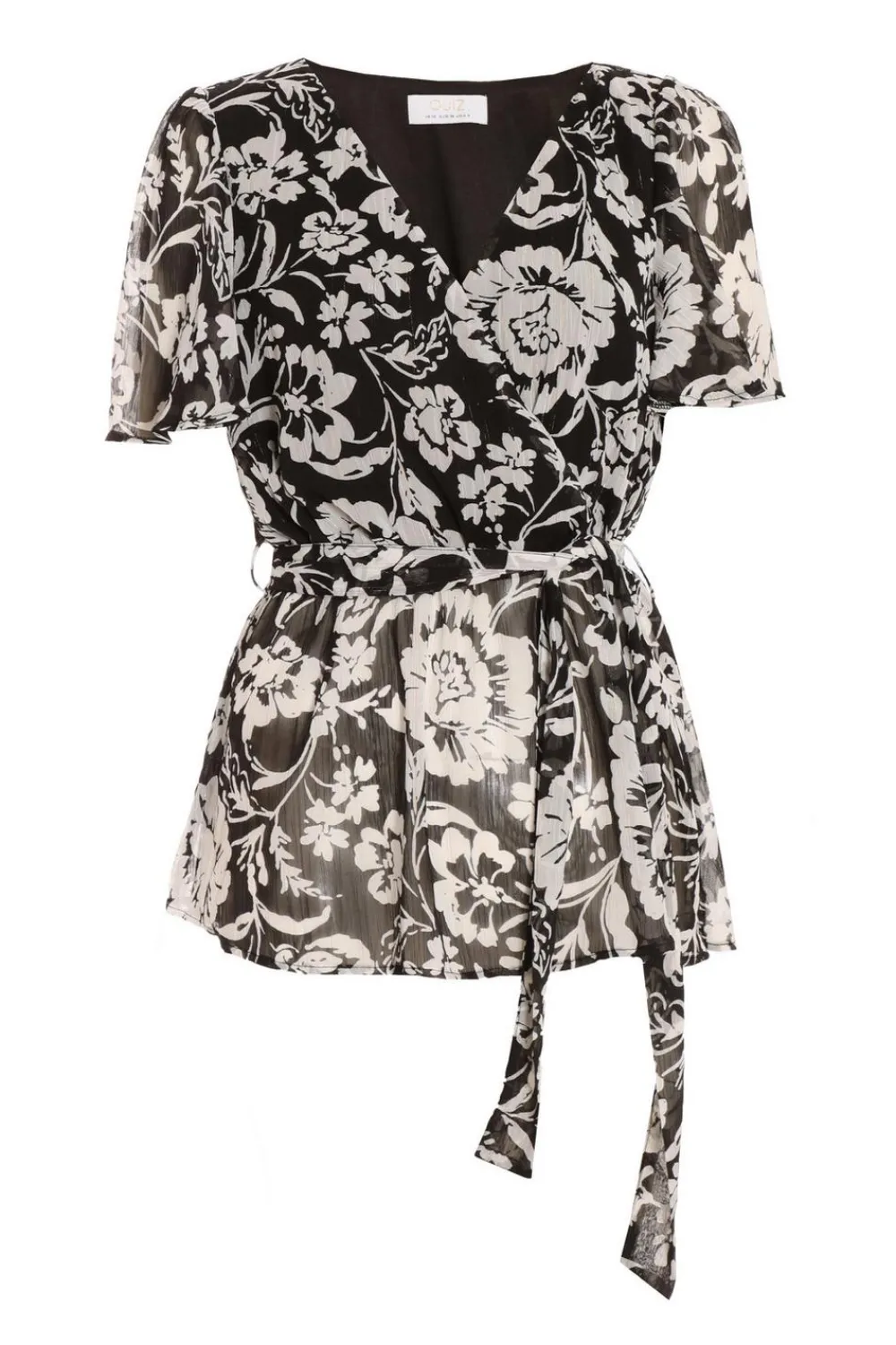 Quiz Shirts & Blouses|Day Tops>Black Floral Chiffon Wrap Top
