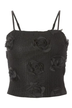 Quiz Going Out Tops|Crop Tops>Black Floral Crop Top