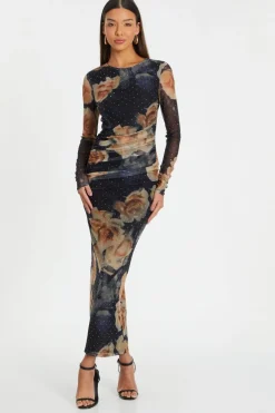 Quiz Wedding Guest Dresses|Occasion Dresses>Black Floral Mesh Midaxi Dress