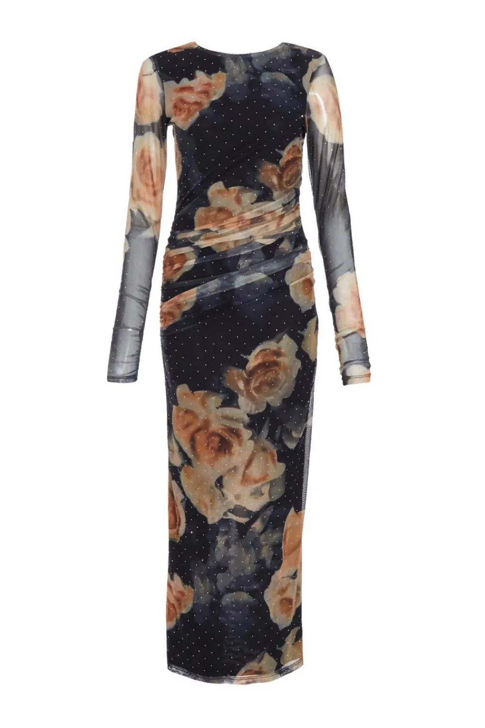 Quiz Wedding Guest Dresses|Occasion Dresses>Black Floral Mesh Midaxi Dress