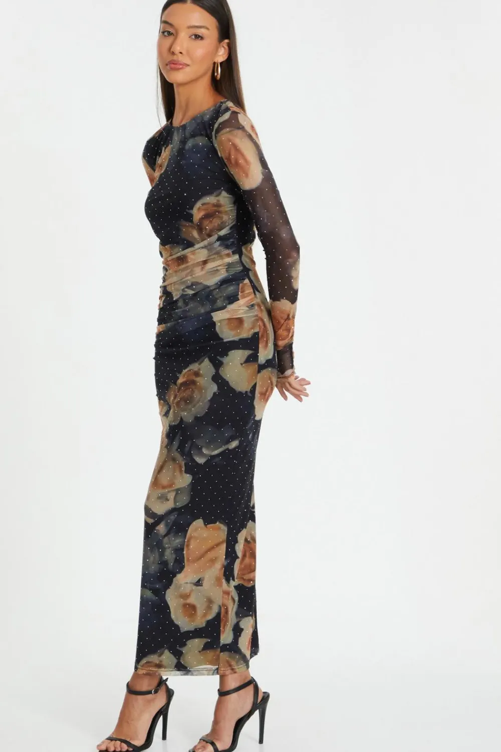 Quiz Wedding Guest Dresses|Occasion Dresses>Black Floral Mesh Midaxi Dress