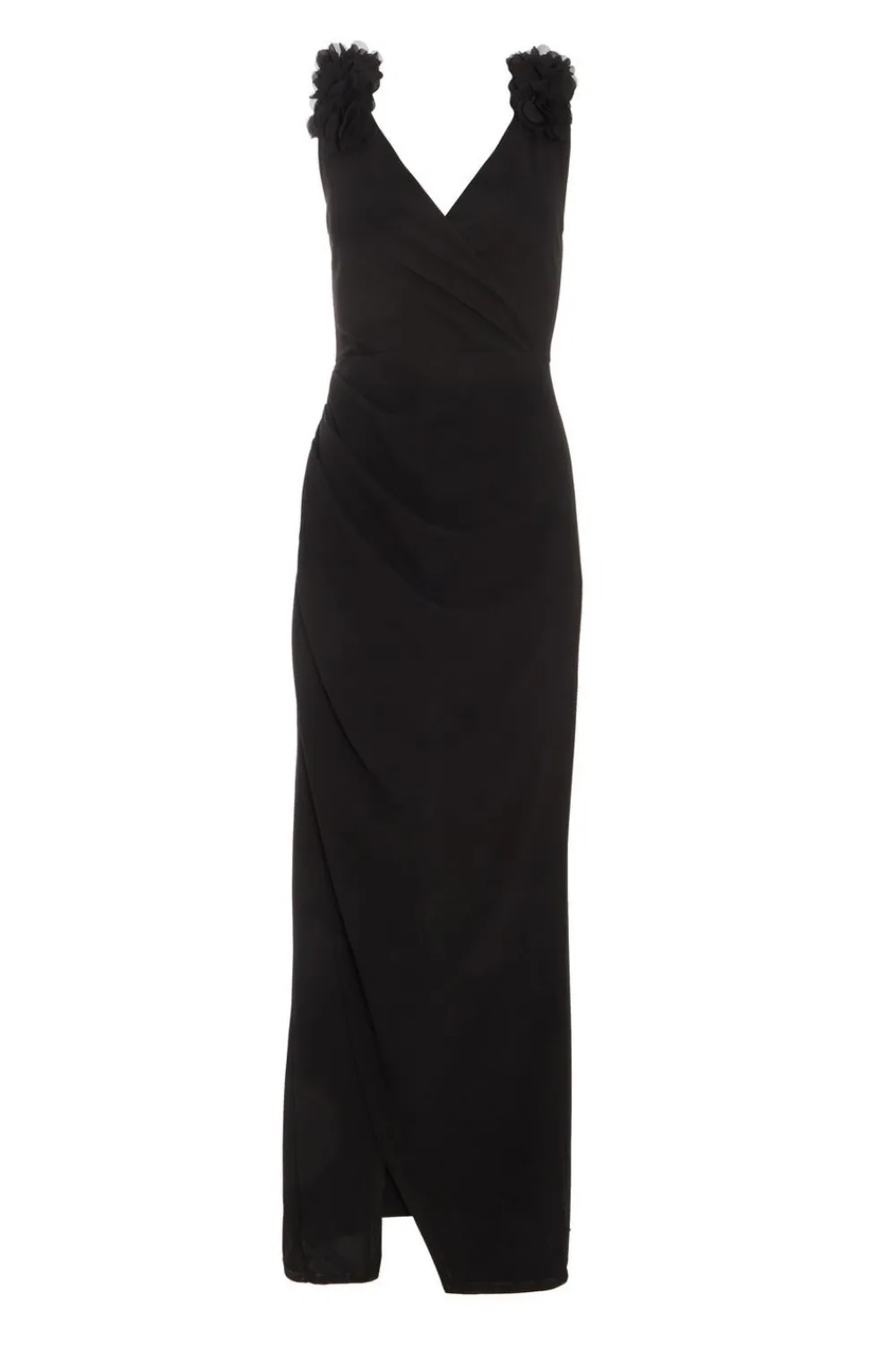 Quiz Wrap Dresses|Wedding Guest Dresses>Black Floral Strap Maxi Wrap Dress