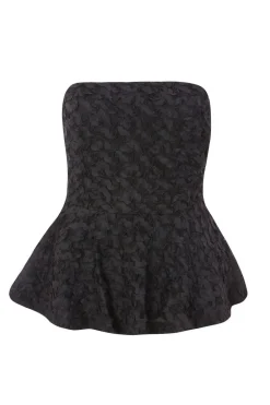 Quiz Going Out Tops|Tops>Black Floral Textured Peplum Top