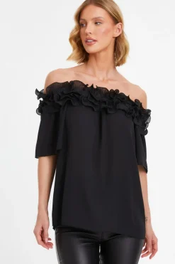 Quiz Bardot Tops|Tops>Black Frill Bardot Top