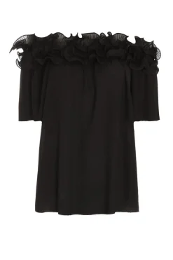 Quiz Bardot Tops|Tops>Black Frill Bardot Top
