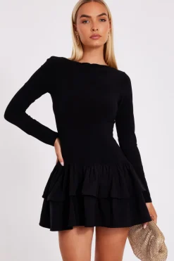 Quiz Going Out|Dresses>Black Frill Mini Dress