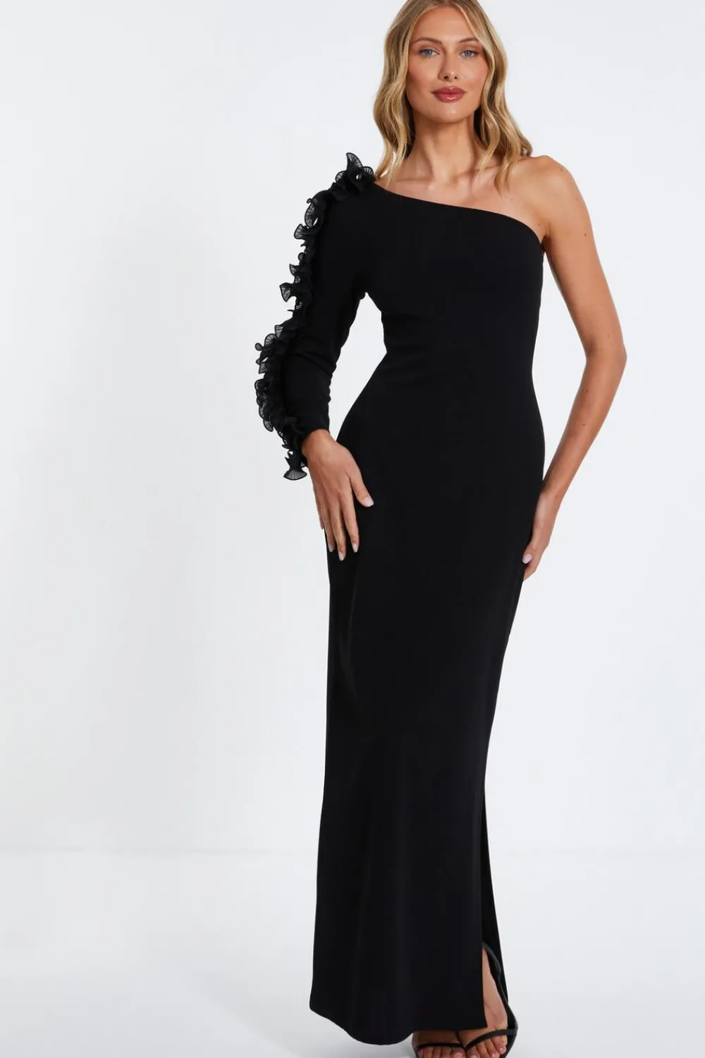 Quiz Prom Dresses|Prom & Ball>Black Frill One Shoulder Maxi Dress