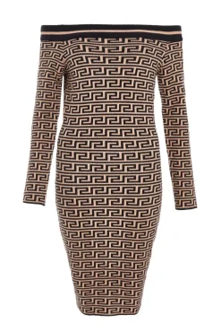 Quiz Knitwear|Casual Clothing>Black Geometric Bardot Mini Dress