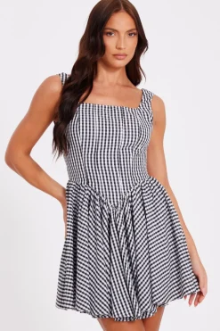 Quiz Summer Clothes|Holiday>Black Gingham Skater Dress