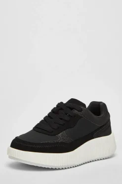 Quiz Trainers>Black Glitter Chunky Trainers