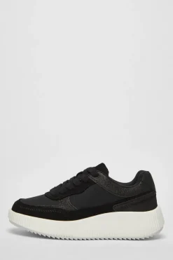 Quiz Trainers>Black Glitter Chunky Trainers