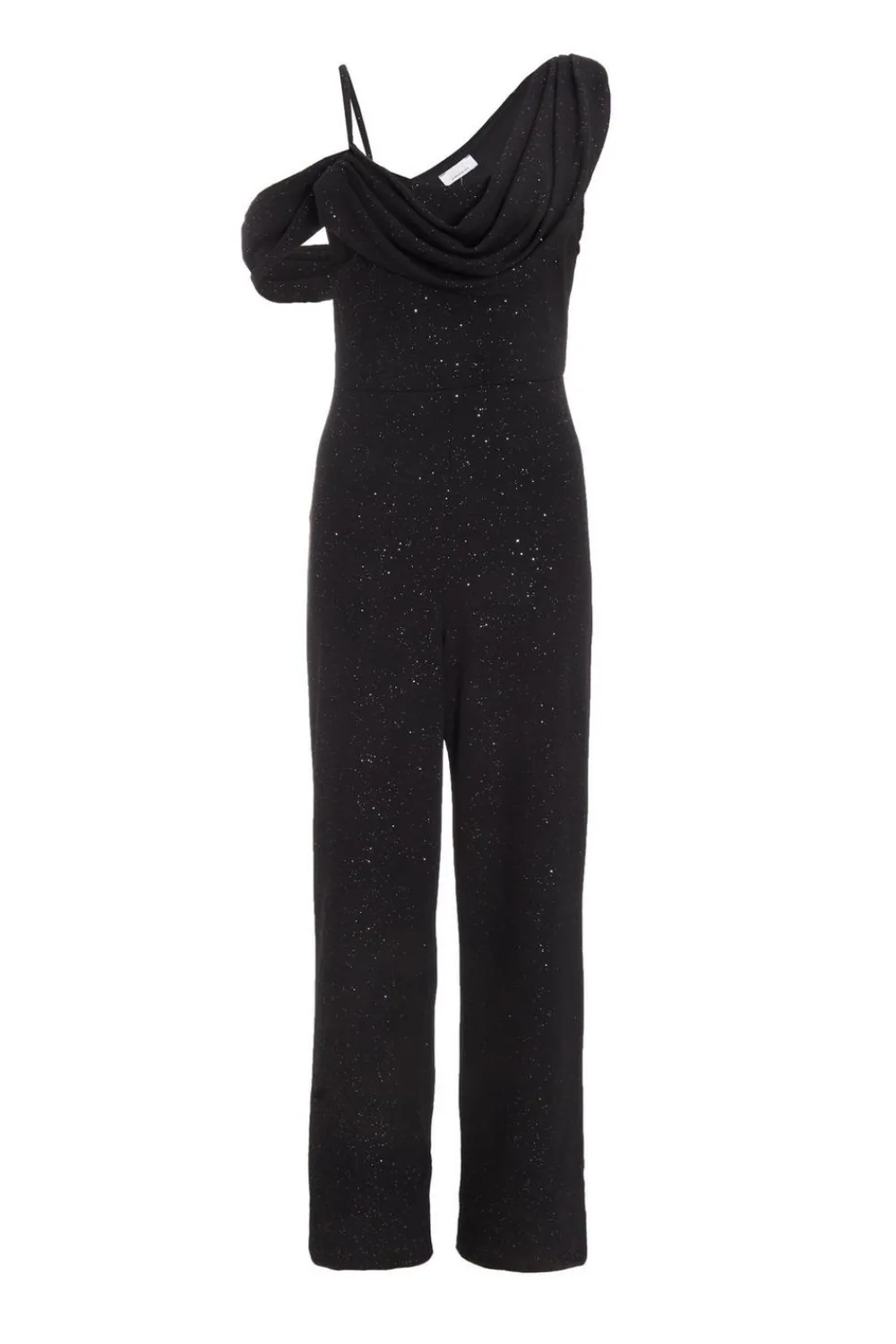 Quiz Occasion Jumpsuits|Going Out Jumpsuits>Black Glitter Cowl Neck Jumpsuit