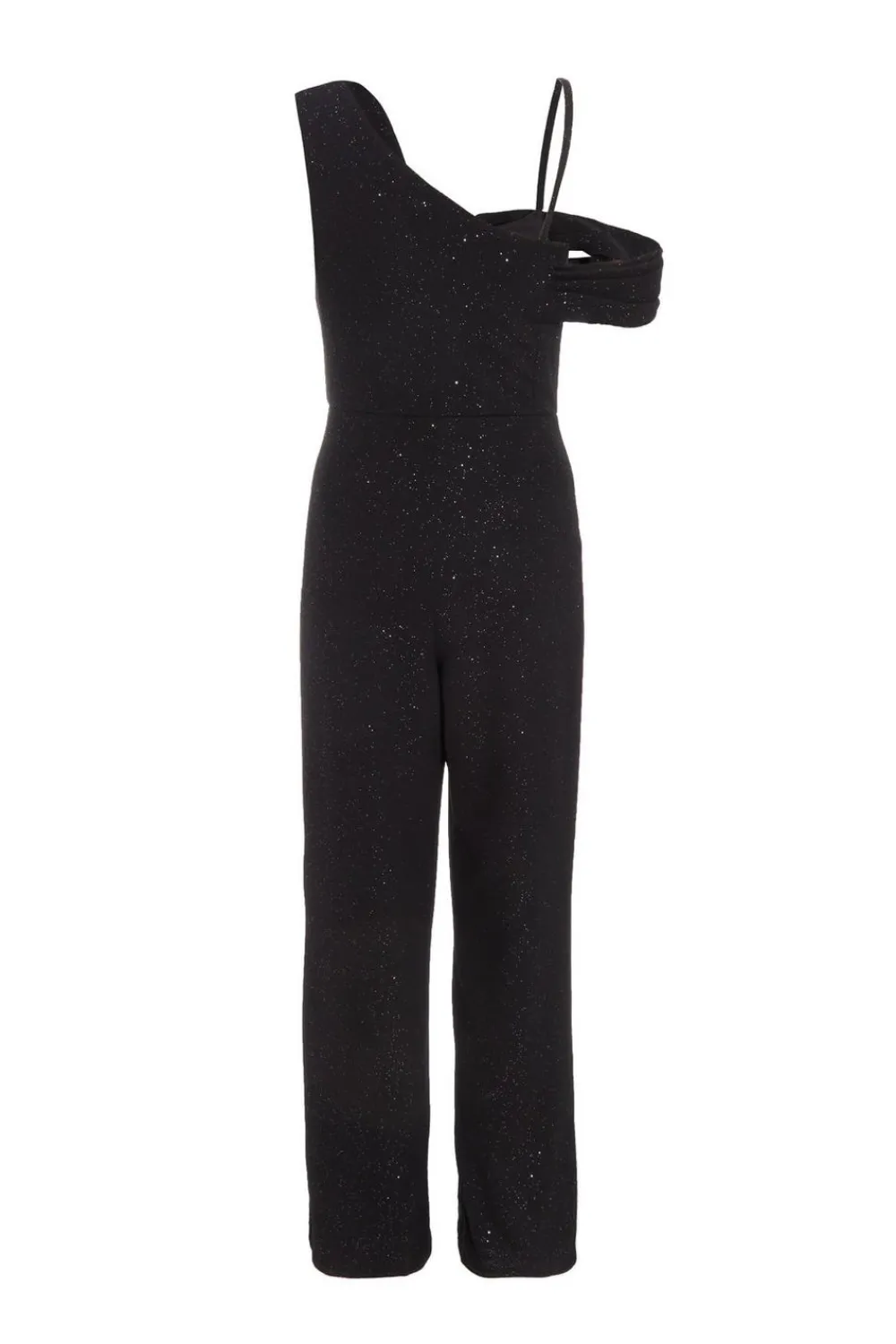 Quiz Occasion Jumpsuits|Going Out Jumpsuits>Black Glitter Cowl Neck Jumpsuit