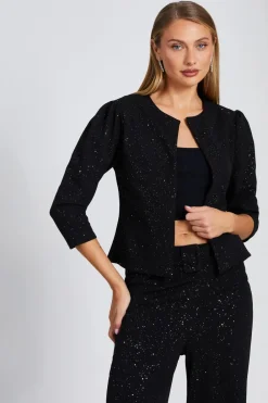 Quiz Christening Guest|Jackets & Coats>Black Glitter Cropped Jacket