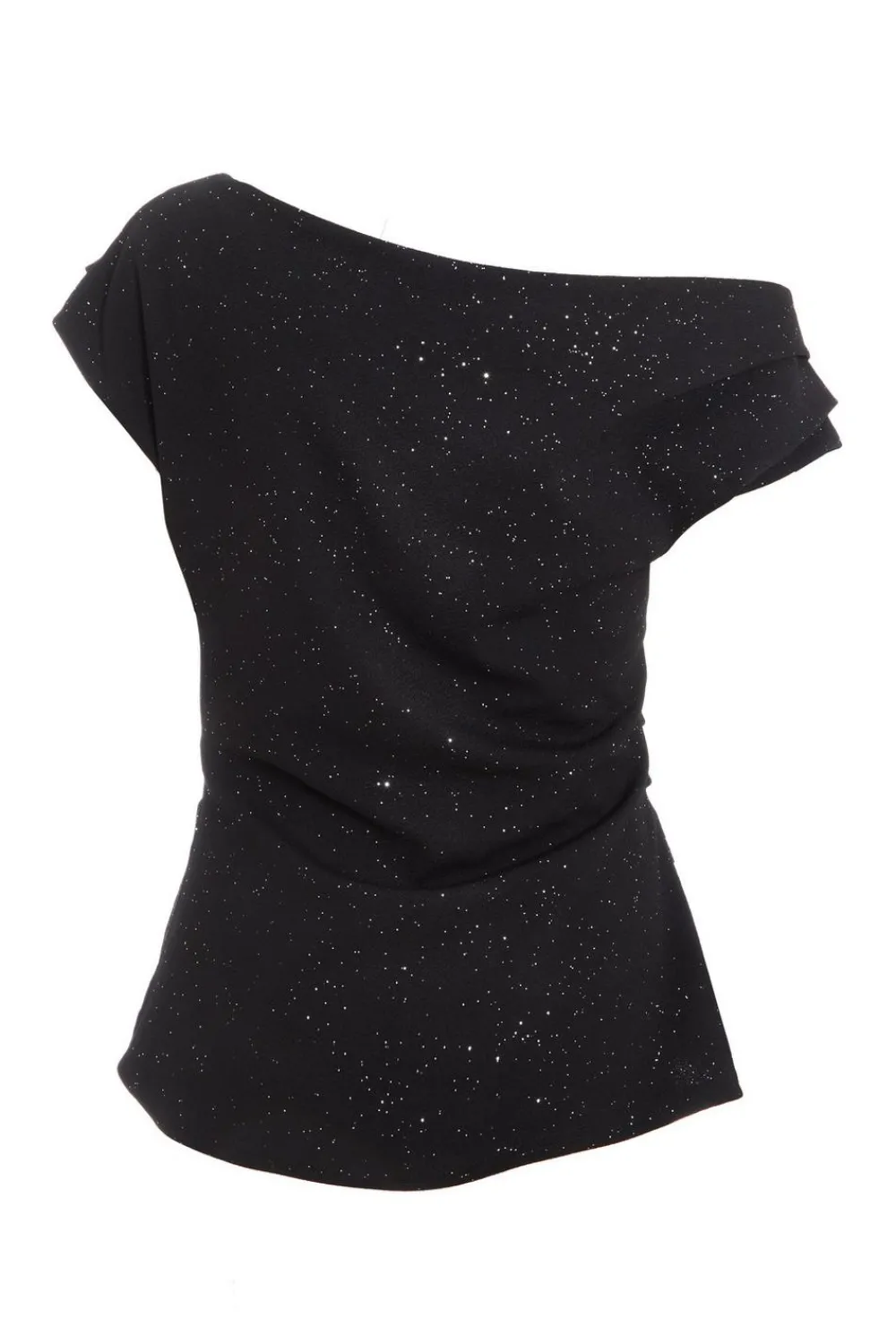 Quiz Day Tops|Going Out Tops>Black Glitter Drape Neck Top
